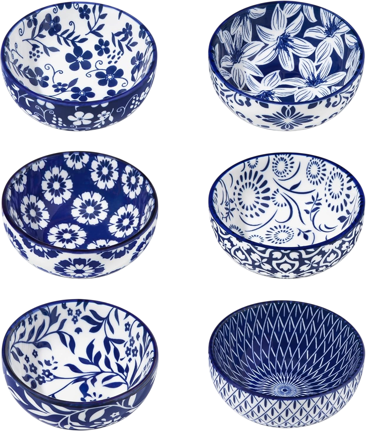 vancasso 2.7 Oz Ceramic Mini Dipping Bowls Set of 6, 3 Inch Small Dip Bowls for Sauce, Soy Sauce, Sushi, Condiments & Side Dishes, Chinoiserie Floral Style, Microwave & Dishwasher Safe, SELENE Series
