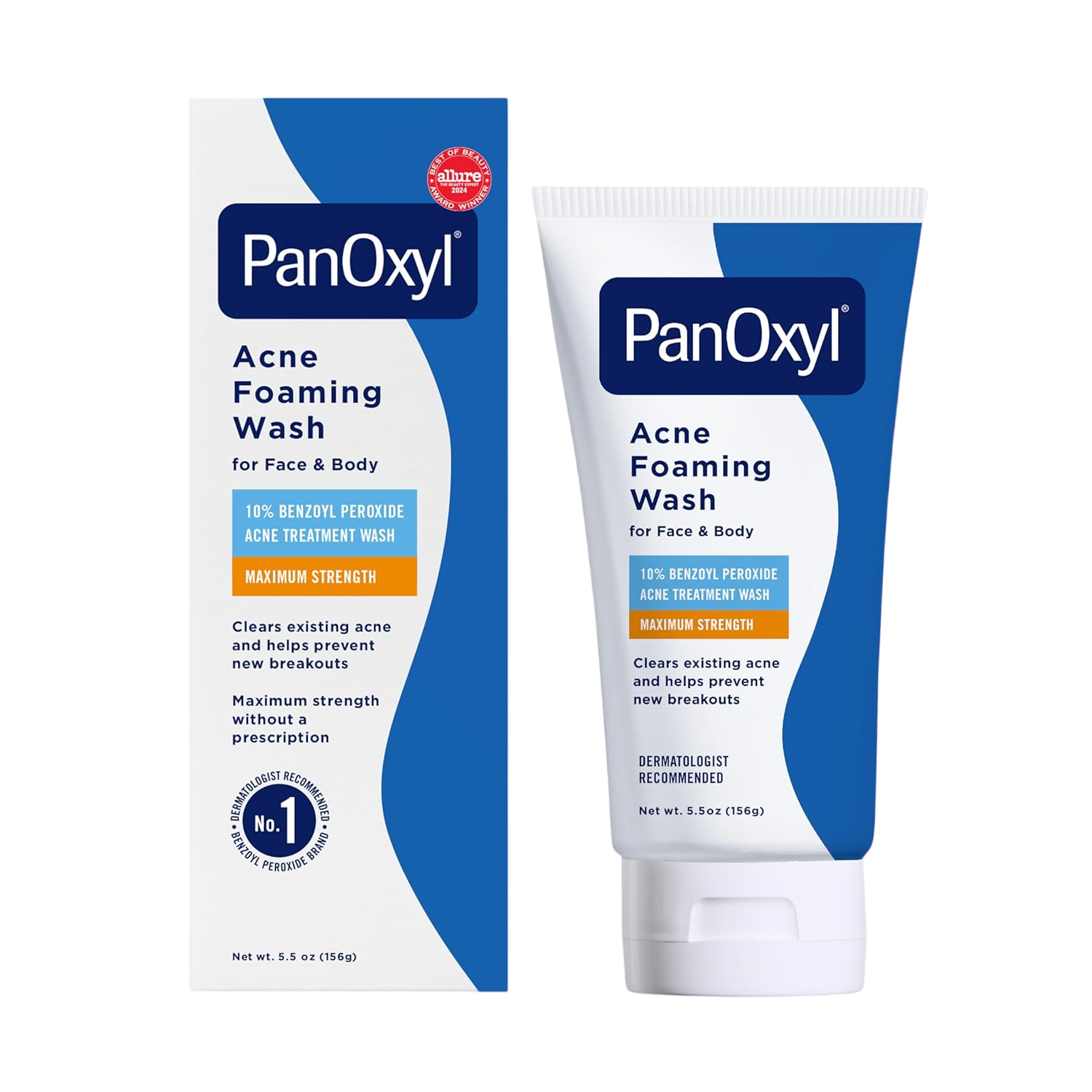 PanOxyl 10% Benzoyl Peroxide Acne Foaming Wash, Maximum Strength, Daily Acne-Fighting Face and Body Cleanser, Face Wash to Clear, Treat and Prevent Acne Pimples and Stubborn Breakouts, 5.5 Oz Tube