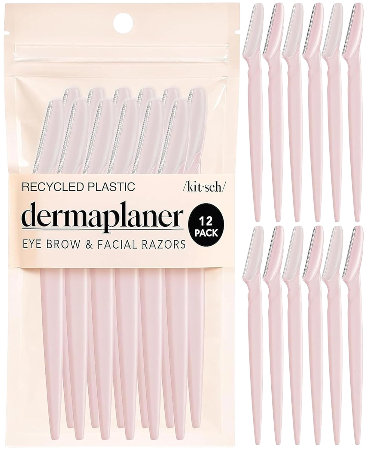 Kitsch Dermaplane Razor for Women Face – Face Razors for Women & Men, Eyebrow Trimmer & Face Shaver – Exfoliating Facial Razor & Skin Care Tool for Smoother Skin - Blush, 12 pcs