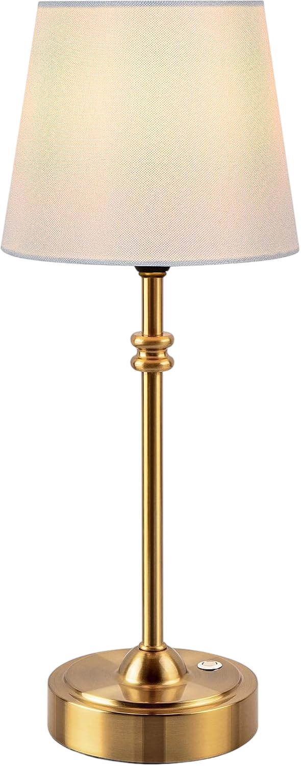 ONEWISH Cordless Lamp-Battery Operated Table lamp, 4000mAh Rechargeable, Stepless Dimmable, Small Touch Bedside Lamp with Fabric Shade, for Dining, Patio, Bathroom(Gold)