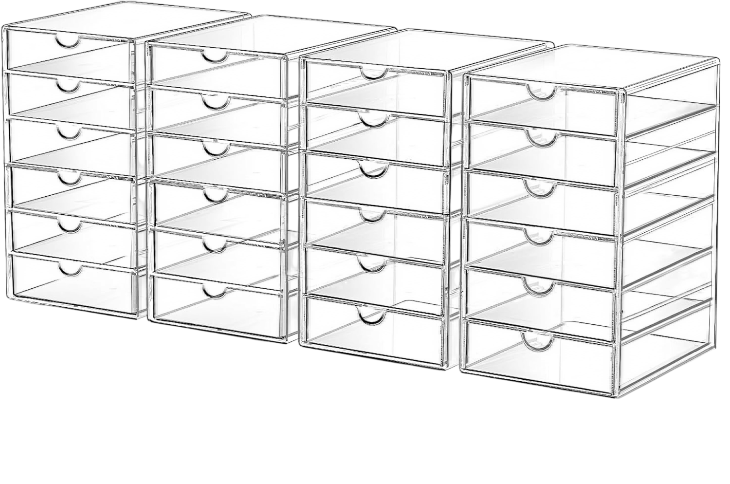 Makeup Drawer Storage Organizer with 24 Drawers, 4 Set Acrylic Office Desk Organization and Storage, Dustproof Drawer Organizer for Makeup, Office, Countertop, Jewelry, Pen, Desktop, Bathroom, Bedroom