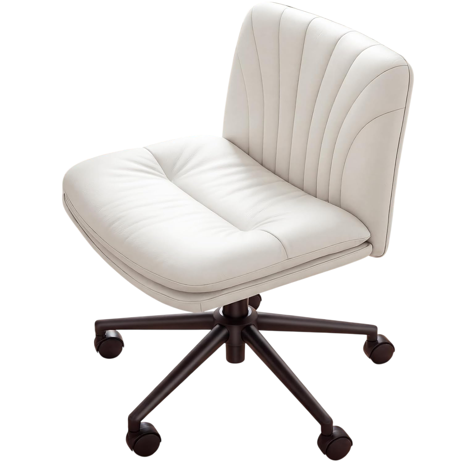 Marsail Armless Wide Office Chair – PU Leather Cross Legged Chair for Desk, 24.8" Wide Seat, Double Memory Foam, Adjustable Swivel Task Chair for Home Office, Bedroom, Makeup (Light Beige)