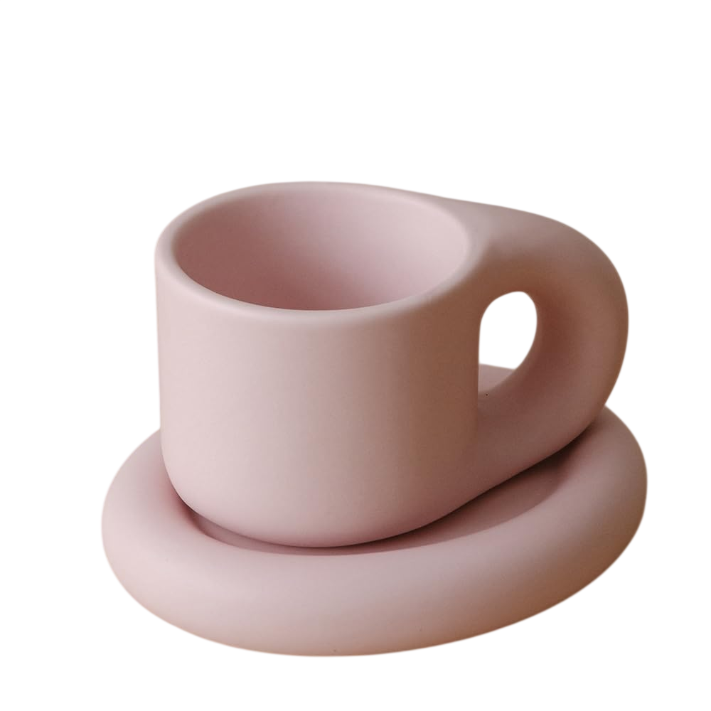 WENSHUO Chubby Funny Coffee Mug, Novelty Cute Cup and Saucer, Matte Crème, 9 oz (Matte Soft Pink)