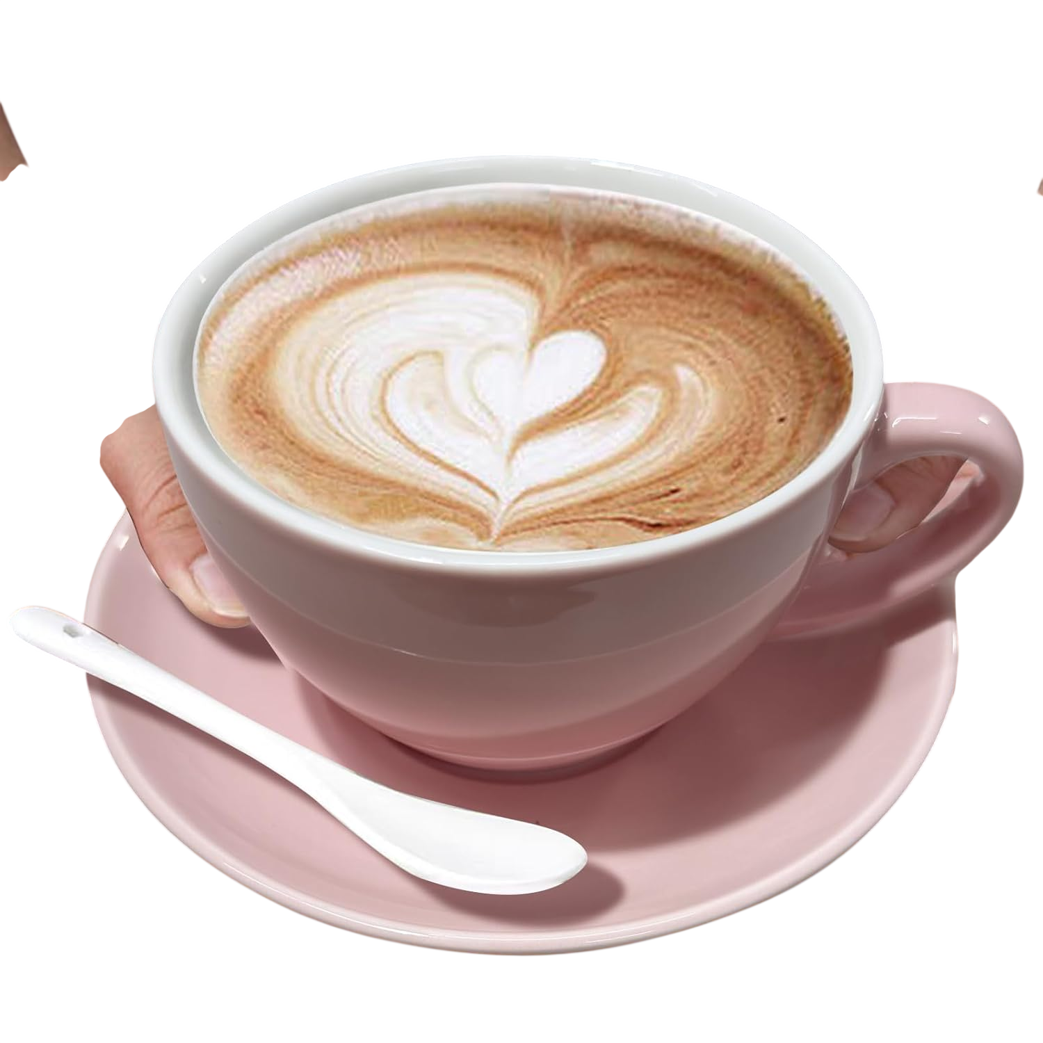 DeeCoo 8oz White Cappuccino Mug- Large Ceramic Coffee Cup with Saucer - Microwave and Dishwasher Safe, Perfect For Tea, Espresso, Latte - Porcelain Set for Kitchen or Cafe, Baristas, Great Gift