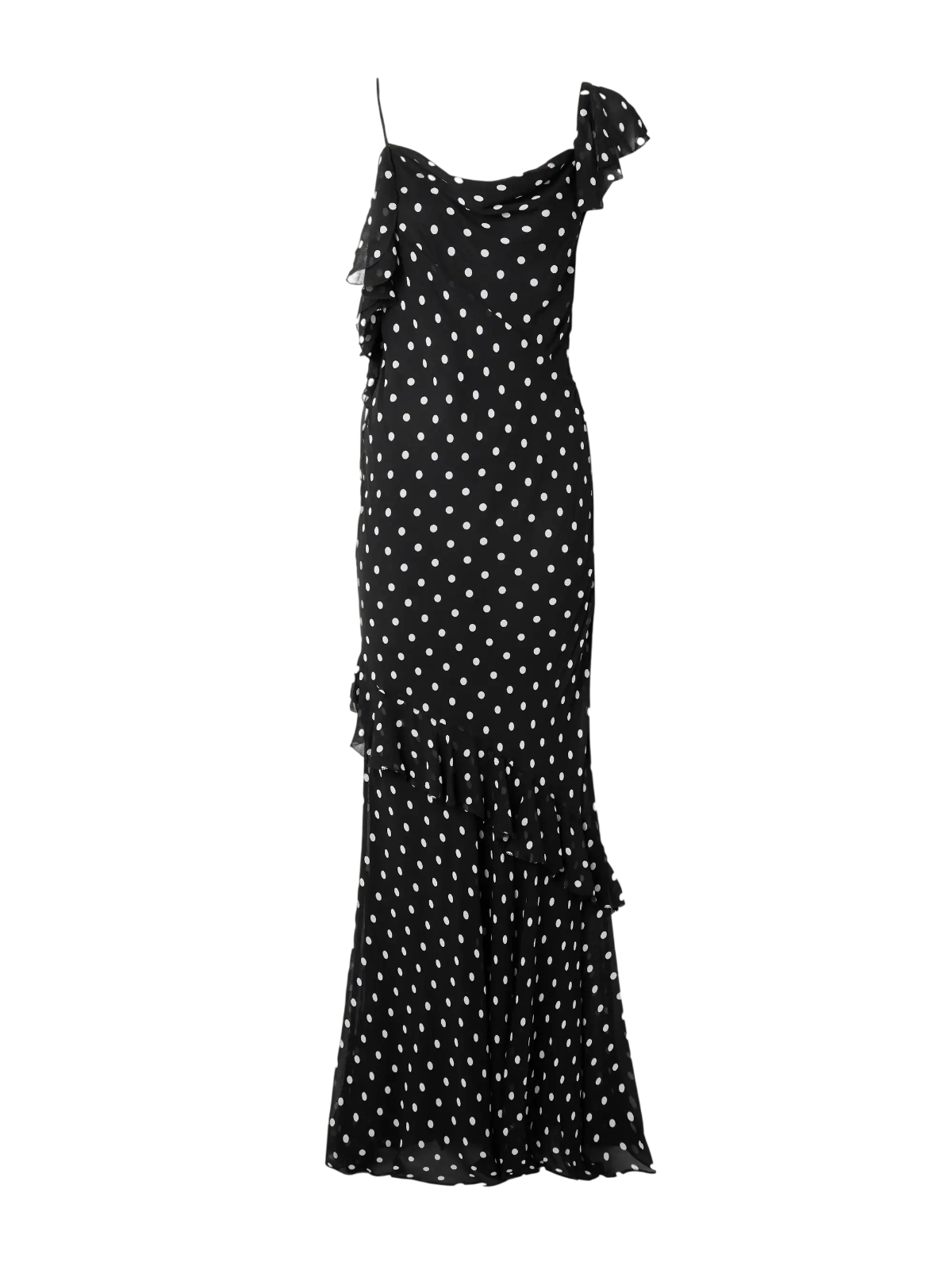 Self-Portrait One-shoulder asymmetric ruffled polka-dot georgette maxi dress